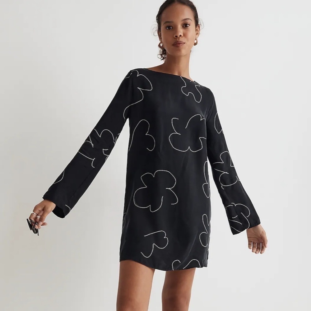 Madewell shift mini dress true black floral